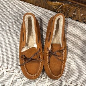 J. Crew Tan Suede Loafers with Bow Detail